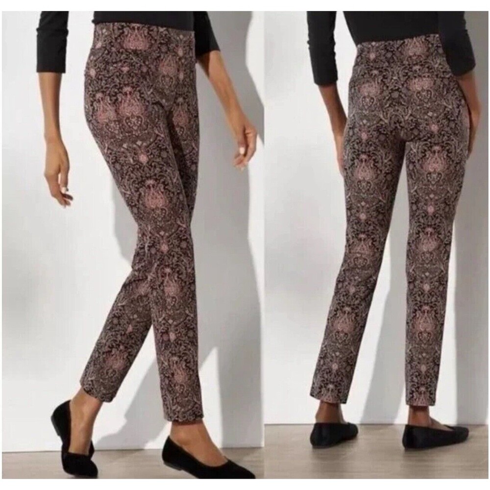 Soft Surroundings Paisley Pants Size XS Superla Stretch Pull-On Straight Leg